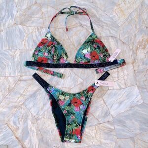Victoria's Secret Tropical Floral Green and Red Bikini Set
